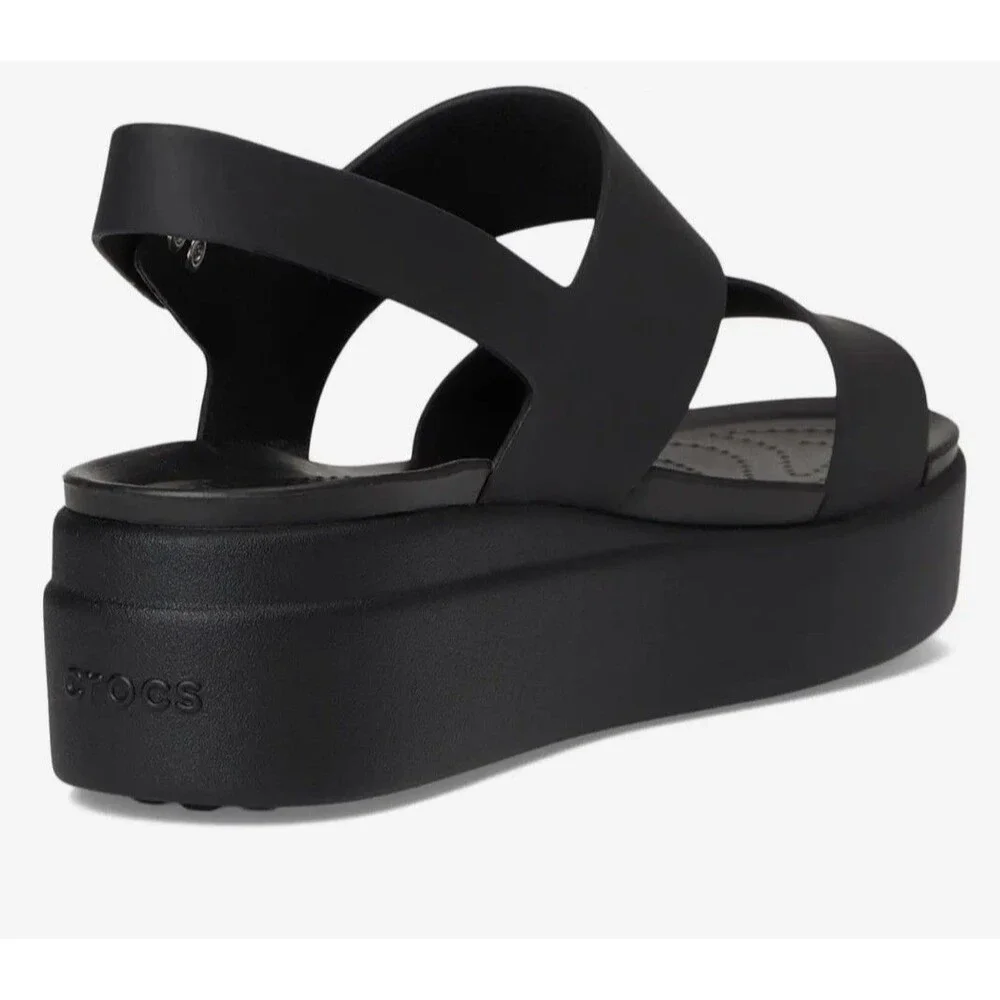 New ! Crocs Women's Brooklyn Low Wedge Sandals Black Size 10 Strappy